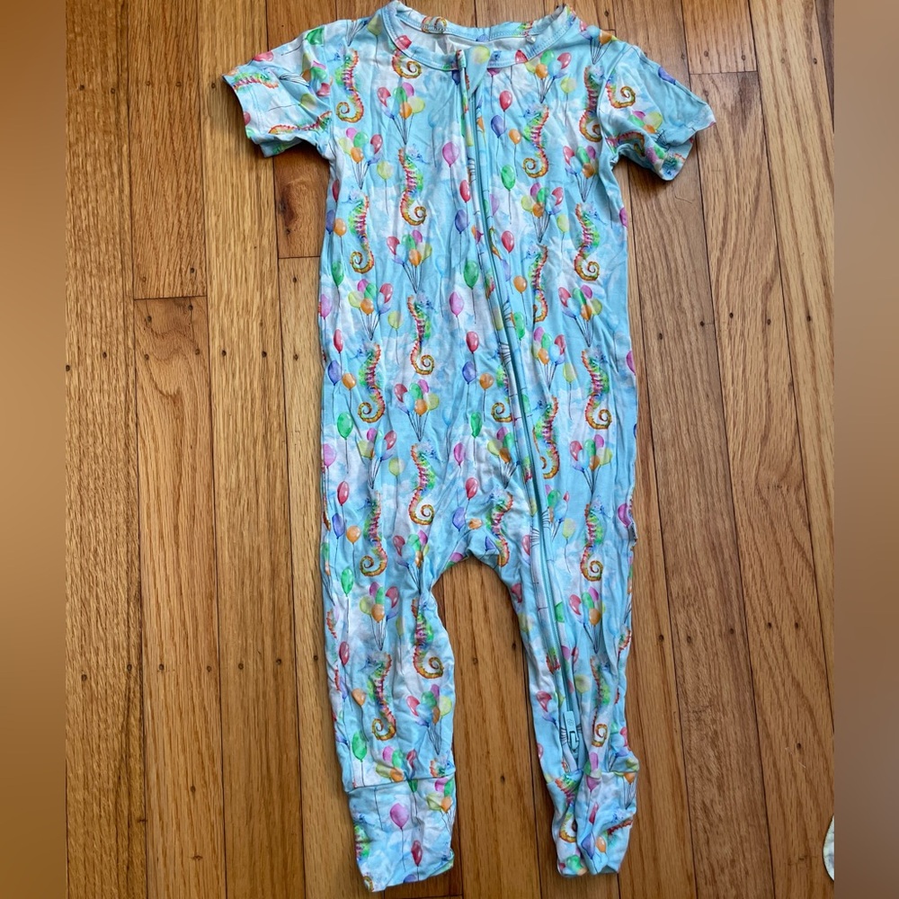 Blue Seahorse Lil Bum Bums Shortsleeve Romper